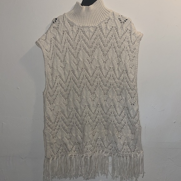 POL Woman's Open Knit Long Vest Pullover Cream Color Size Large Bohemian - Picture 5 of 7